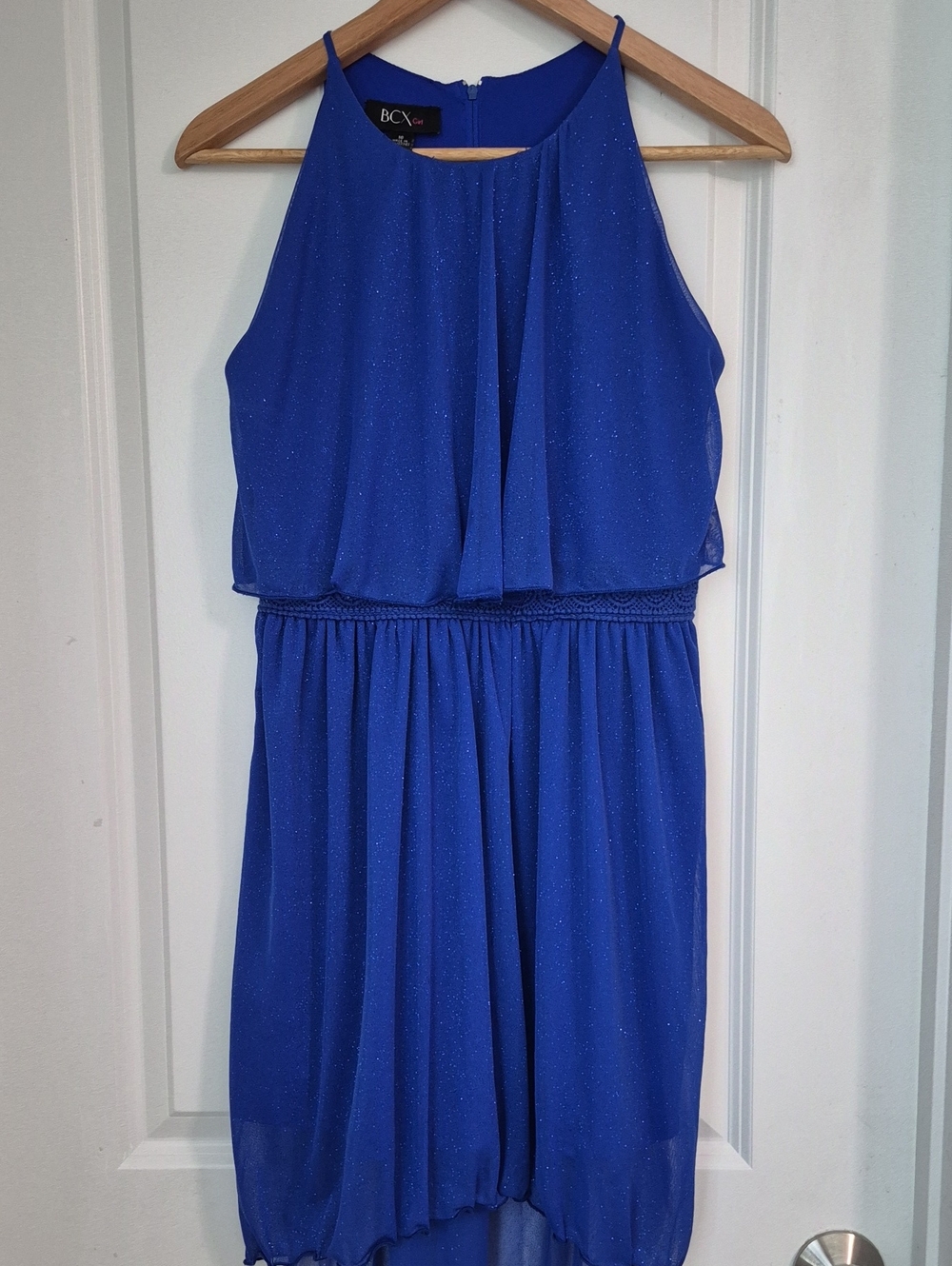 BCX Girls Royal Blue Glitter High-Low Halter Dress
